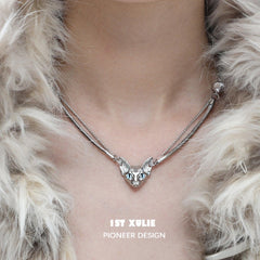 1ST XULIE "Cat's Gaze" Statement Cat Head Pendant Choker in Platinum Plated Brass - Product View