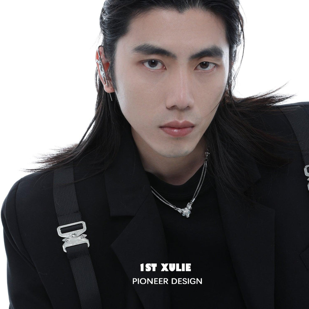 1ST XULIE "Cat's Gaze" Statement Cat Head Pendant Choker in Platinum Plated Brass - On Model