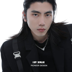 1ST XULIE "Cat's Gaze" Statement Cat Head Pendant Choker in Platinum Plated Brass - On Model