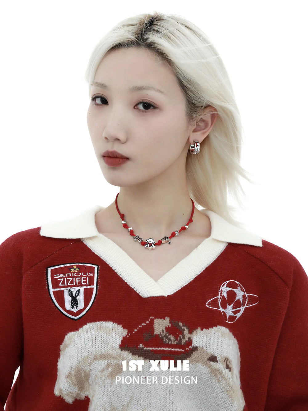 1ST XULIE "Graffiti Kitten Spring Festival" Statement Circle Stud Earrings in Platinum Plated Brass - Back View