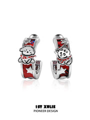 1ST XULIE "Graffiti Kitten Spring Festival" Statement Circle Stud Earrings in Platinum Plated Brass - Product View