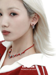 1ST XULIE "Graffiti Kitten Spring Festival" Statement Circle Stud Earrings in Platinum Plated Brass - On Model Close-Up