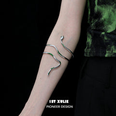 1ST XULIE "Slytherin House" Platinum Plated Statement Coiled Snake Arm Cuff - Side View