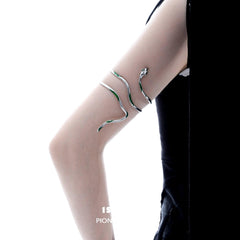1ST XULIE "Slytherin House" Platinum Plated Statement Coiled Snake Arm Cuff - Detail Shot
