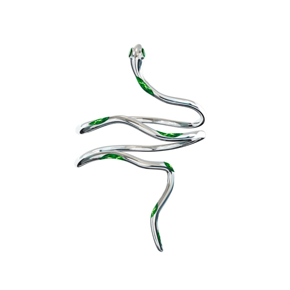 1ST XULIE "Slytherin House" Platinum Plated Statement Coiled Snake Arm Cuff - On Model