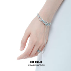 1ST XULIE "THE SEA" Statement Convertible Chain Ring & Bracelet Set in 925 Sterling Silver - Bracelet Detail Shot