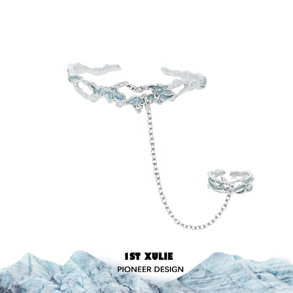 1ST XULIE "THE SEA" Statement Convertible Chain Ring & Bracelet Set in 925 Sterling Silver - On Model