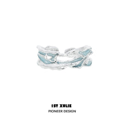 1ST XULIE "THE SEA" Statement Convertible Chain Ring & Bracelet Set in 925 Sterling Silver - Ring Detail Shot