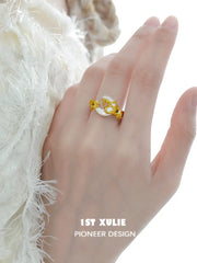 1ST XULIE "MYTH OF THE MOON" Statement Crescent Moon Adjustable Ring in 24K Gold Plated 925 Sterling Silver - Detail Shot