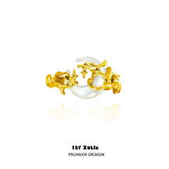 1ST XULIE "MYTH OF THE MOON" Statement Crescent Moon Adjustable Ring in 24K Gold Plated 925 Sterling Silver - Product View