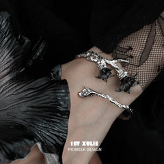 1ST XULIE "Bloody Datura" Statement Datura Flower Cuff Bracelet in Platinum Plated - Side View