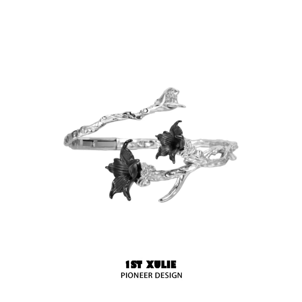 1ST XULIE "Bloody Datura" Statement Datura Flower Cuff Bracelet in Platinum Plated - On Model