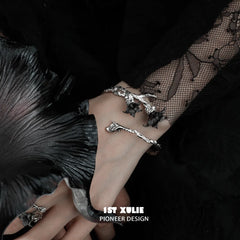1ST XULIE "Bloody Datura" Statement Datura Flower Cuff Bracelet in Platinum Plated - On Model Close-up