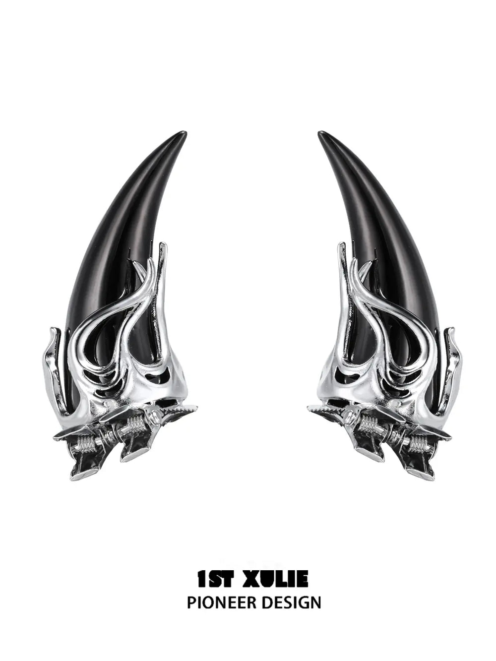 1ST XULIE "DEMON CUTIES" Statement Devil Horn Hair Clips in Plated Brass - Angle 1