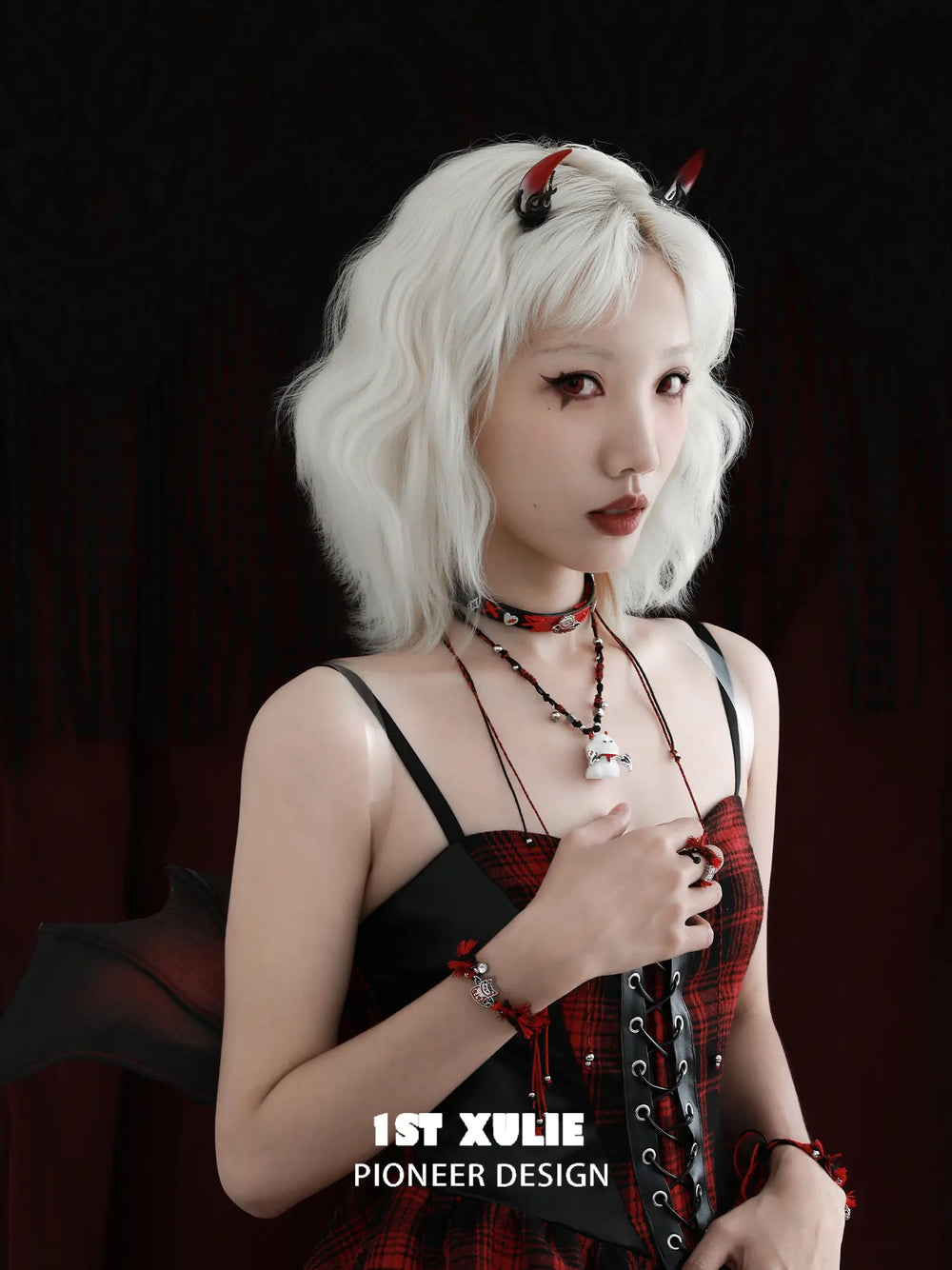 1ST XULIE "DEMON CUTIES" Statement Devil Horn Hair Clips in Plated Brass - Back View