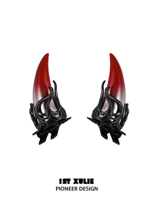 1ST XULIE "DEMON CUTIES" Statement Devil Horn Hair Clips in Plated Brass - Packaging View