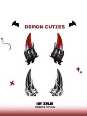 1ST XULIE "DEMON CUTIES" Statement Devil Horn Hair Clips in Plated Brass - Texture Shot