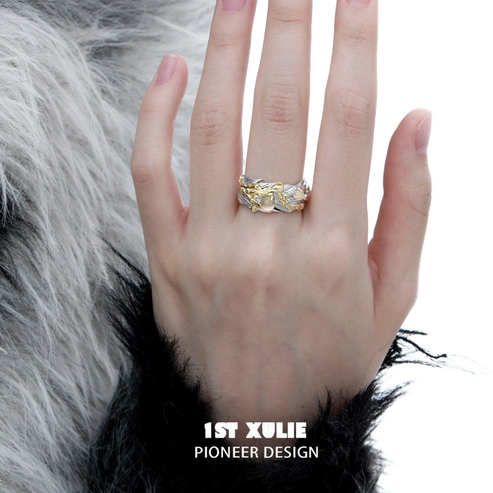 1ST XULIE "Lucifer" Statement Feather Wrap Ring in 925 Sterling Silver - Angle View