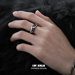 1ST XULIE "Lucifer" Statement Feather Wrap Ring in 925 Sterling Silver - On Model Close-Up