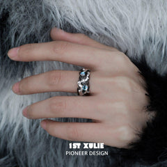 1ST XULIE "Lucifer" Statement Feather Wrap Ring in 925 Sterling Silver - Side View