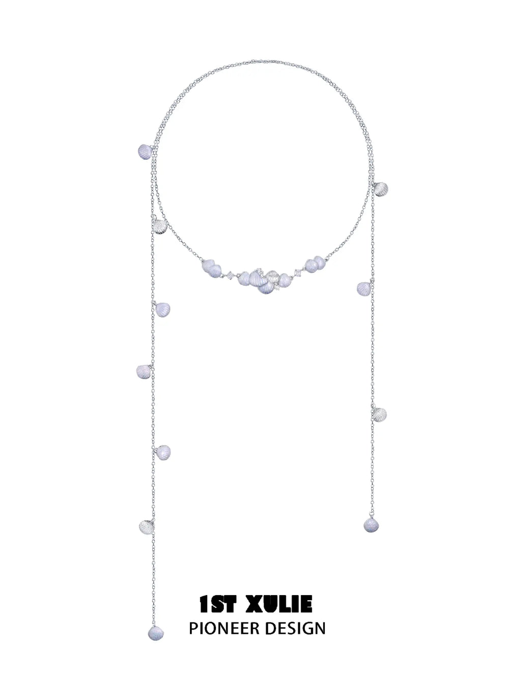 1ST XULIE Jewelry "ATLANTIS" Statement Fish Scale Lariat Necklace in Platinum Plated - Angle View