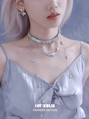 1ST XULIE Jewelry "ATLANTIS" Statement Fish Scale Lariat Necklace in Platinum Plated - Lifestyle Shot