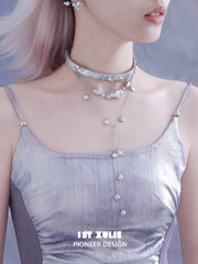 1ST XULIE Jewelry "ATLANTIS" Statement Fish Scale Lariat Necklace in Platinum Plated - Product View