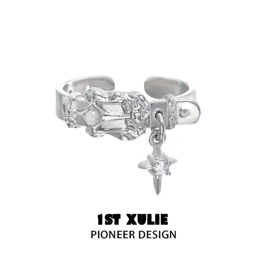 1ST XULIE "Star Trails" Statement Four-Pointed Star Open Ring in 24K Gold Plated 925 Sterling Silver - Product View