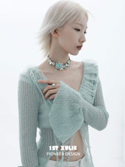 1ST XULIE "Taboo Rose" Statement Knitted Rose Choker Necklace in Platinum Plated - Angled View