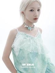 1ST XULIE "Taboo Rose" Statement Knitted Rose Choker Necklace in Platinum Plated - On Model