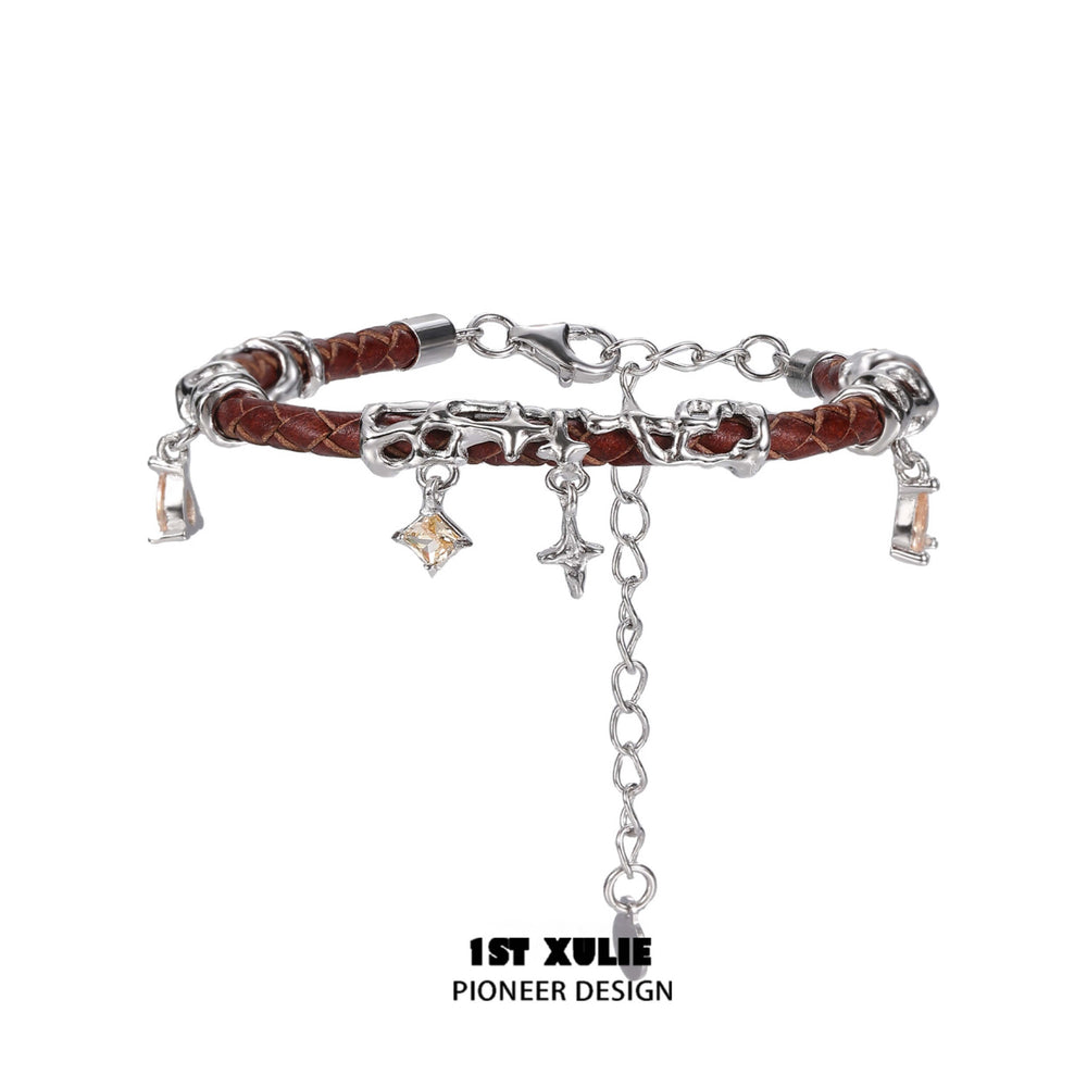 1ST XULIE "Rose Believer" Statement Leather Tassel Bangle in 925 Sterling Silver - On Model