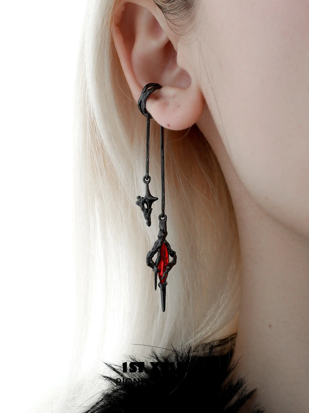 1ST XULIE "Star Trails" Statement Moissanite Tassel Dangle Ear Cuffs in 24K Gold Plated - On Model