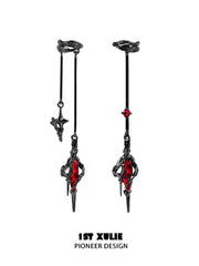 1ST XULIE "Star Trails" Statement Moissanite Tassel Dangle Ear Cuffs in 24K Gold Plated - On Model Close-Up