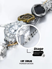 1ST XULIE "Immortal Lover" Statement Moissanite Watch Choker Necklace in Platinum Plated - Side View