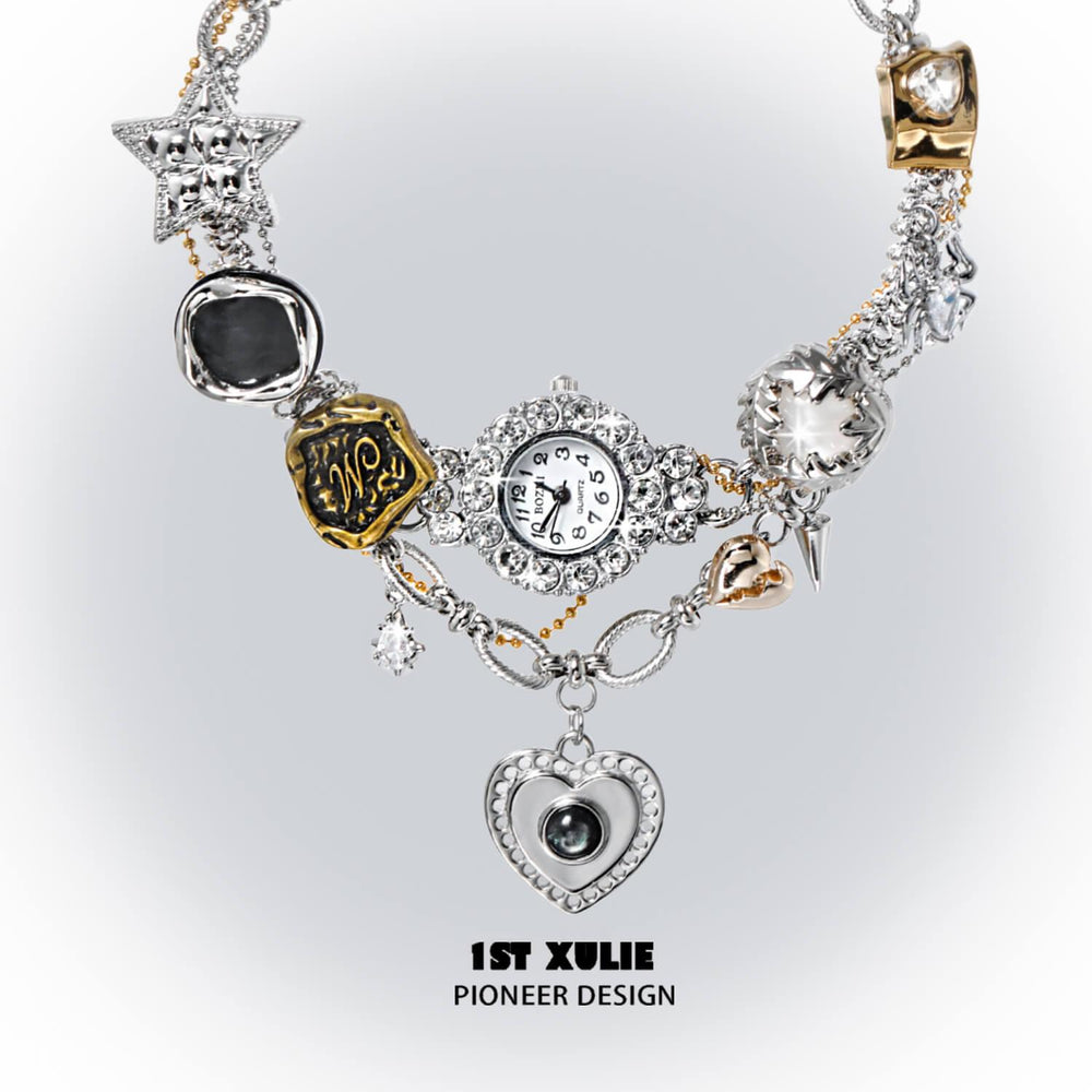 1ST XULIE "Immortal Lover" Statement Moissanite Watch Choker Necklace in Platinum Plated - Lifestyle Shot