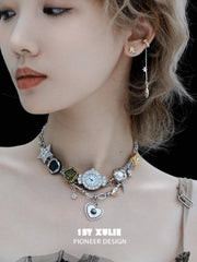 1ST XULIE "Immortal Lover" Statement Moissanite Watch Choker Necklace in Platinum Plated - Product View