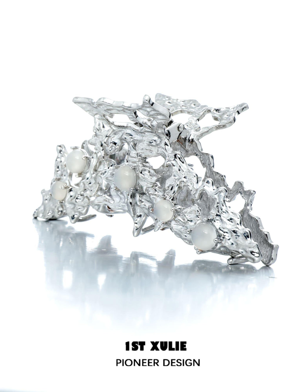 1ST XULIE "Day Dream" Statement Natural White Agate Hair Claw in 24K Gold & Platinum - Product View