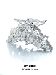 1ST XULIE "Day Dream" Statement Natural White Agate Hair Claw in 24K Gold & Platinum - Product View