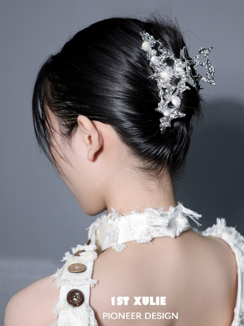 1ST XULIE "Day Dream" Statement Natural White Agate Hair Claw in 24K Gold & Platinum - Side View