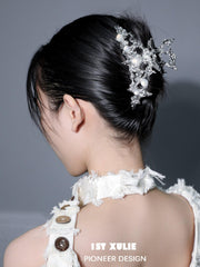 1ST XULIE "Day Dream" Statement Natural White Agate Hair Claw in 24K Gold & Platinum - Side View