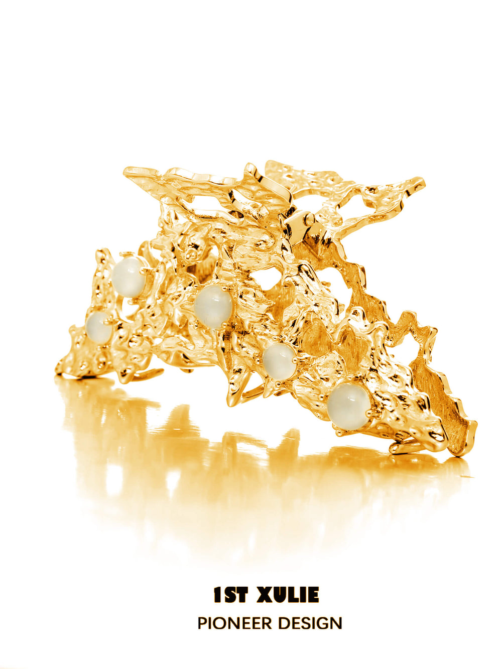 1ST XULIE "Day Dream" Statement Natural White Agate Hair Clip in 24K Gold Plated - Product View