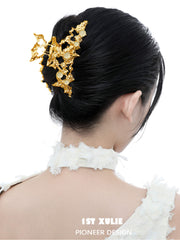 1ST XULIE "Day Dream" Statement Natural White Agate Hair Clip in 24K Gold Plated - Side View