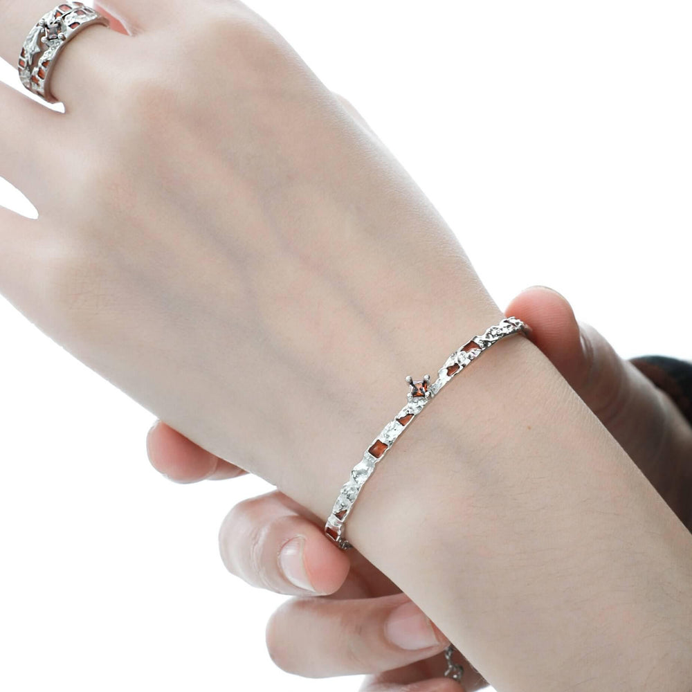 1ST XULIE "Autumn" Statement Pave Zirconia Cuff Bangle in 925 Sterling Silver - Detail Shot