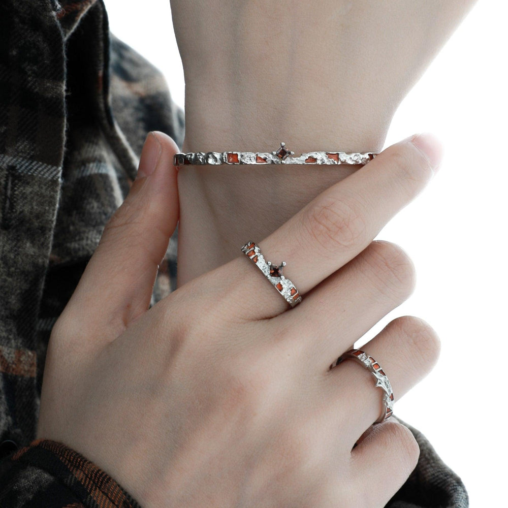 1ST XULIE "Autumn" Statement Pave Zirconia Cuff Bangle in 925 Sterling Silver - On Model