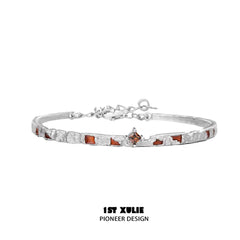 1ST XULIE "Autumn" Statement Pave Zirconia Cuff Bangle in 925 Sterling Silver - On Model Close-up