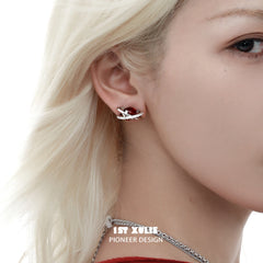 1ST XULIE "Red Nebula" Statement Stud Earrings in Platinum Plated Brass - Detail Shot