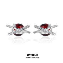 1ST XULIE "Red Nebula" Statement Stud Earrings in Platinum Plated Brass - Product View
