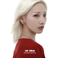 1ST XULIE "Red Nebula" Statement Stud Earrings in Platinum Plated Brass - Side View