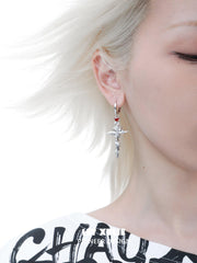 1ST XULIE "Taboo Rose" Statement Rose Sword Dangle Earrings in Platinum Plated - Lifestyle Shot