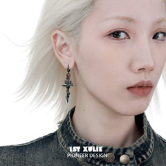 1ST XULIE "Taboo Rose" Statement Rose Sword Dangle Earrings - Packaging View